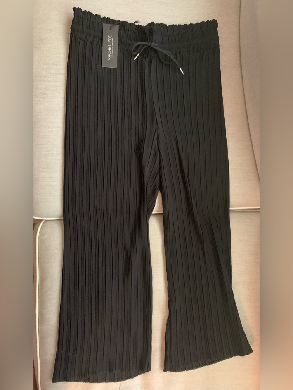 Rachel Zoe Black Pleated Wide-Leg Pants with Drawstring